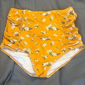 Floral Yellow High-Waisted Bikini Bottom